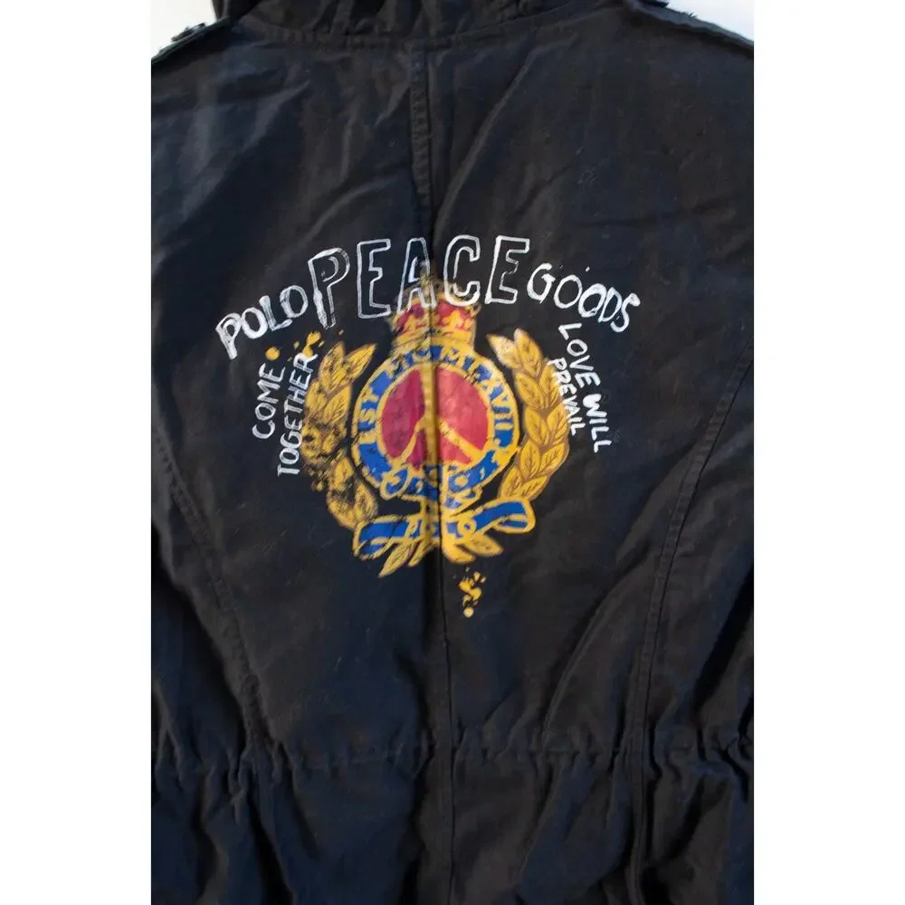 Polo Ralph Lauren Peace Goods Military Cotton Black Parka Jacket KID Large 12/14
